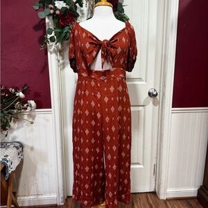 Women's Rust Jumpsuit with Tie-Front Detail